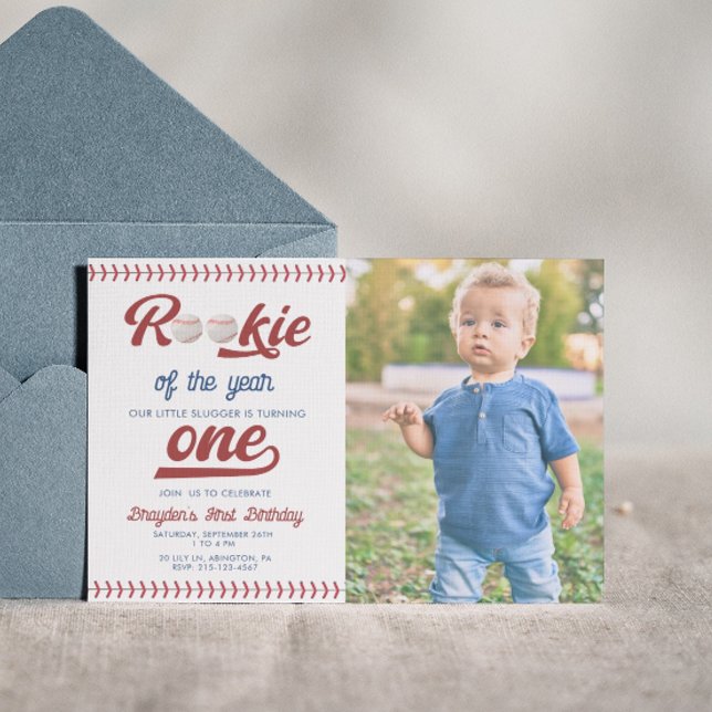 Modern Rookie of the Year Photo Baseball Birthday Invitation (Creator Uploaded)