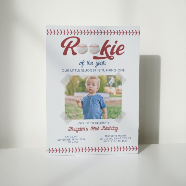 Modern Rookie of the Year Photo Baseball Birthday Invitation (Creator Uploaded)