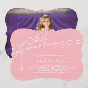 Modern Rosary First Holy Communion Photo Religious Invitation