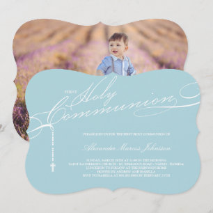 Modern Rosary First Holy Communion Photo Religious Invitation