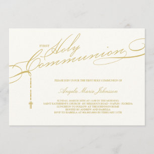 Modern Rosary First Holy Communion Photo Religious Invitation