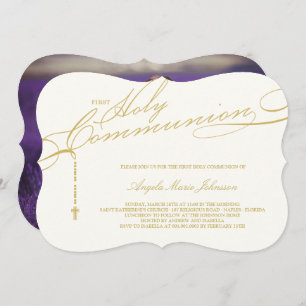 Modern Rosary First Holy Communion Photo Religious Invitation