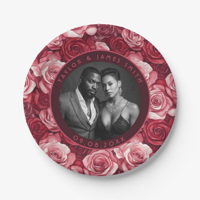 Modern Rose Bachelorette Plates For Newlywed Gift (Front)