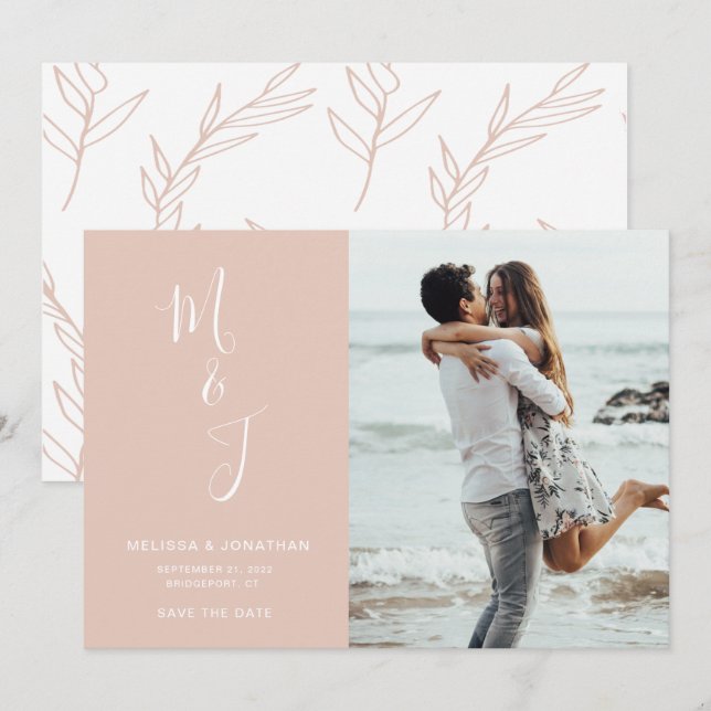 Modern Rose Blush Botanical Wedding Save The Date (Front/Back)