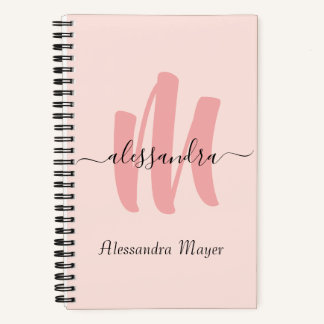 modern rose blush monogram initial business name notebook