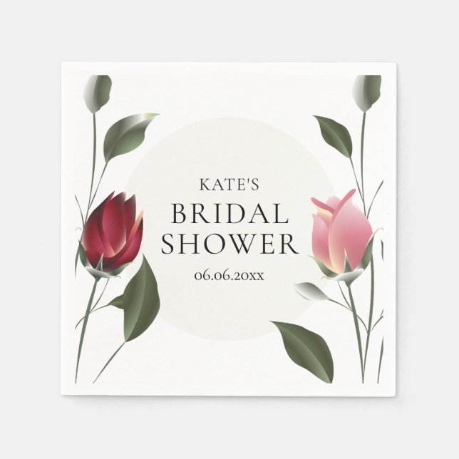 Modern Rose Floral Bridal Shower Napkin (Front)