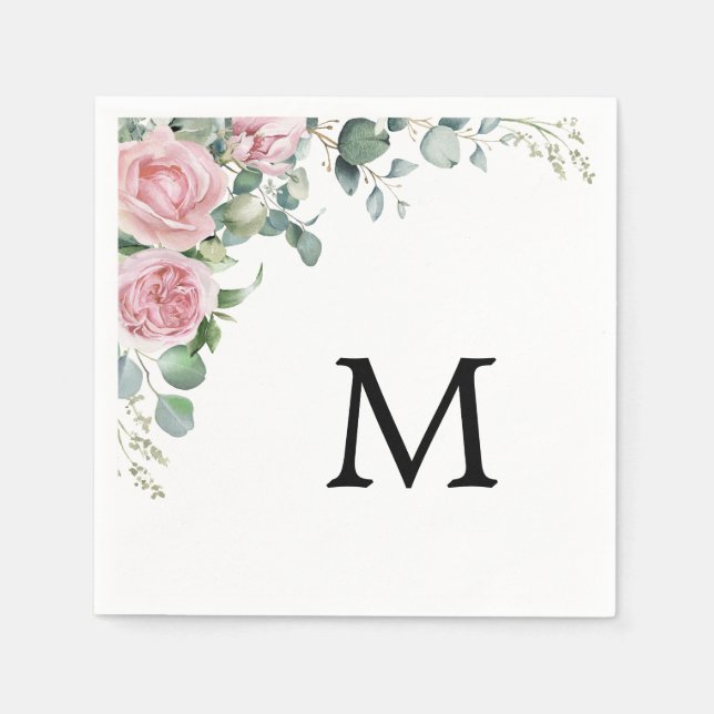 Modern Rose Floral Eucalyptus Greenery Weeding Napkin (Front)