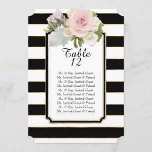 Modern Rose Floral Wide Striped Table Seating List Invitation