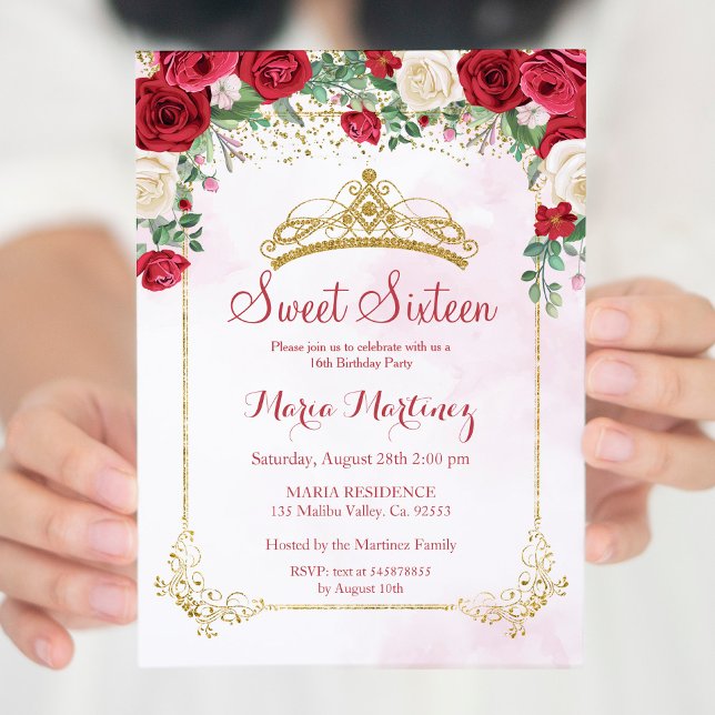 Modern Rose Flowers Blush Pink Sweet 16 Invitation (Creator Uploaded)
