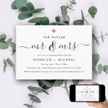 Modern Rose Future Mr and Mrs Engagement Party Invitation<br><div class="desc">This minimal engagement party invite shines through its simplicity. Beautiful script with flourishes reads "The Future Mr. and Mrs" alongside your personal celebration details in modern typography. Above sits a delicate faux rose gold heart.</div>