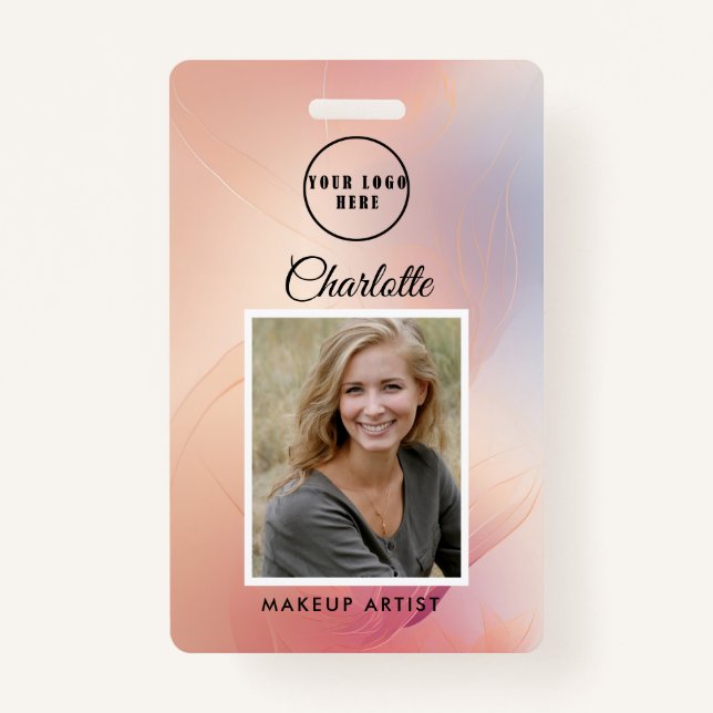 Modern Rose Glitter Employee Photo ID  Badge ID Badge (Front)