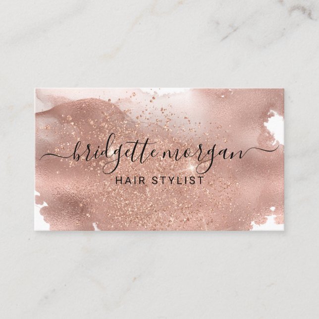 Modern Rose Glitter Foil Script Makeup Artist Busi Business Card (Front)