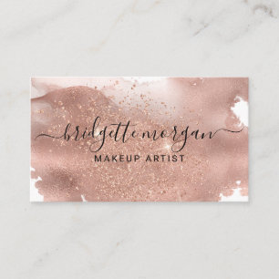 Modern Rose Glitter Foil Script Makeup Artist Business Card