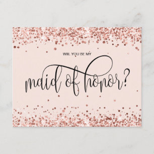 modern rose glitter will you be my maid of honour invitation