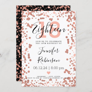 Modern Rose Gold 18th Birthday Foil Dots Invitation