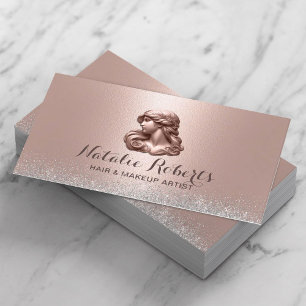 Modern Rose Gold 3D Beauty Logo Hair Stylist Business Card