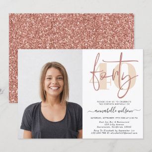 Modern Rose Gold 40th Birthday Photo Invitation