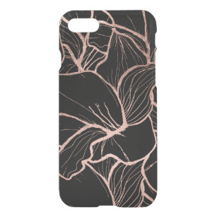 Modern rose gold abstract floral on black iPhone SE/8/7 case