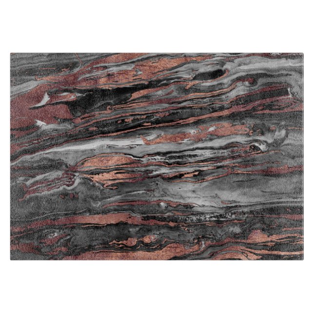 Modern rose gold abstract marbleised paint cutting board (Front)