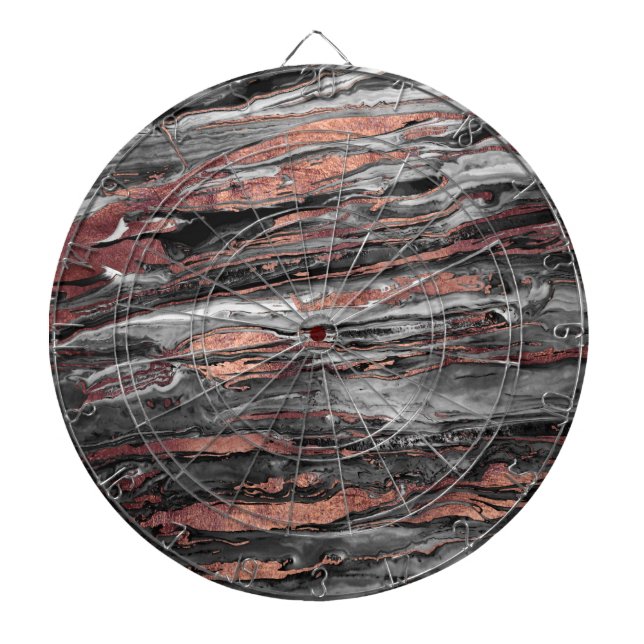 Modern rose gold abstract marbleised paint dartboard (Front)