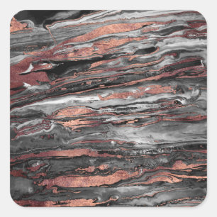 Modern rose gold abstract marbleised paint square sticker
