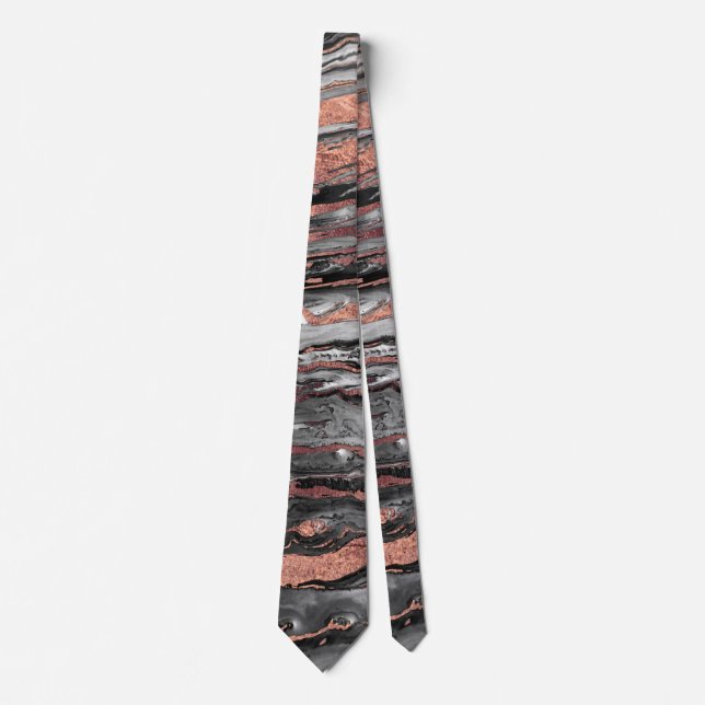 Modern rose gold abstract marbleised paint tie (Front)