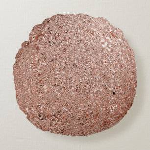 Modern Rose Gold Abstract Metallic Texture Round Cushion