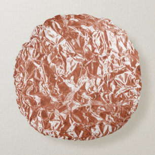 Modern Rose Gold Abstract Metallic Texture Round Cushion