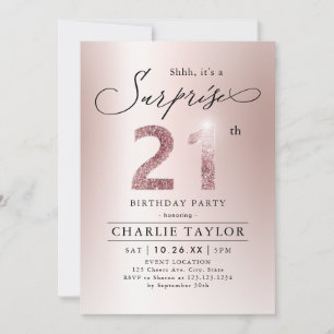 Modern rose gold adult surprise 21st birthday invitation