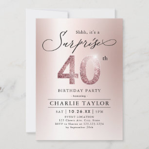 Modern rose gold adult surprise 40th birthday invitation