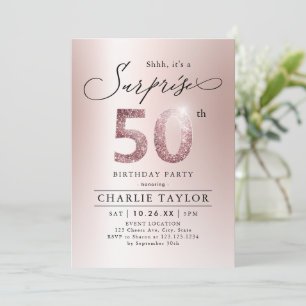 Modern rose gold adult surprise 50th birthday invitation