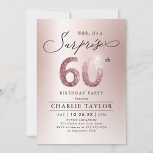 Modern rose gold adult surprise 60th birthday invitation