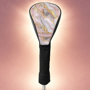 Modern Rose Gold Agate Patterned Personalised Golf Head Cover