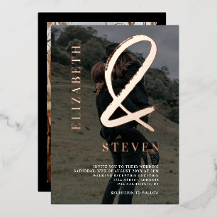 Modern rose gold ampersand names photo wedding