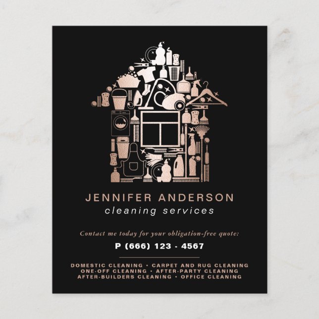 Modern Rose Gold And Black Cleaning Services Flyer (Front)
