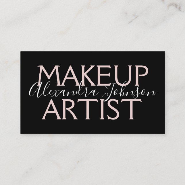 Modern Rose Gold and Black Make Up Artist Business Card (Front)