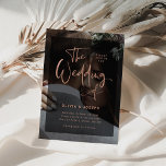 Modern Rose Gold and Black Overlay | Photo Wedding Invitation<br><div class="desc">These modern,  elegant wedding invitations feature your own personal photo covering the background completely. A sheer black overlay contains faux rose gold trendy script typography,  and the back of the card is black. A glam,  stylish look your guests will love!</div>