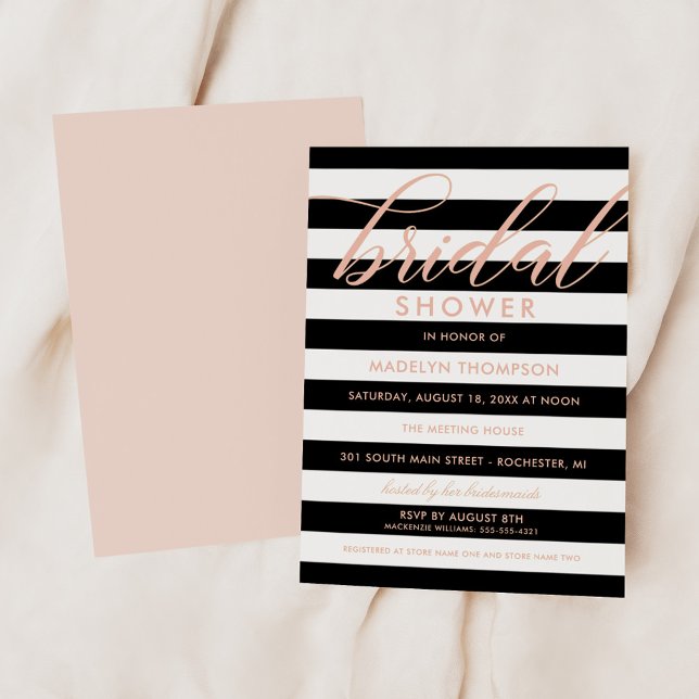 Modern Rose Gold and Black Stripes Bridal Shower Invitation (Creator Uploaded)