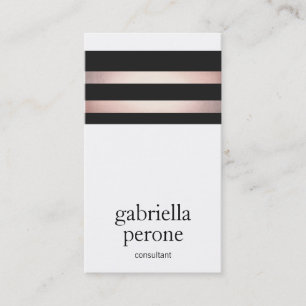 Modern Rose Gold and Black Stripes Business Card