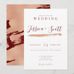 Modern Rose Gold and Burgandy Wedding Invitation