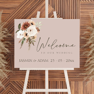 Modern Rose Gold and Green Floral Wedding Sign