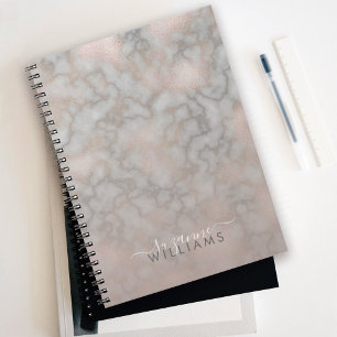 Modern Rose Gold and Grey Elegant Marble Notebook