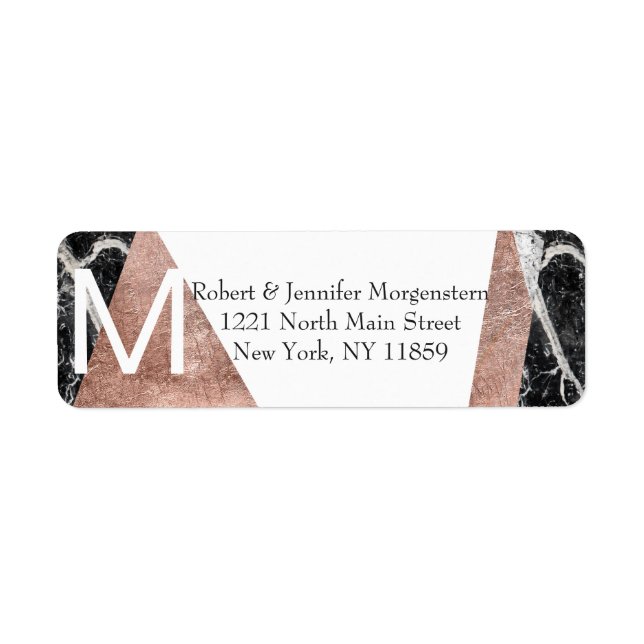 Modern Rose Gold and Marble Monogram Address (Front)