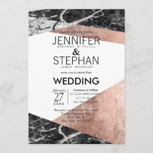 Modern Rose Gold and Marble Wedding Invitations