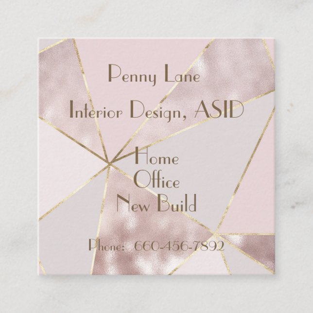Modern Rose Gold and Pink Square Business Card (Front)