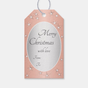 Modern Rose Gold and Silver Effect Christmas Stars Gift Tags