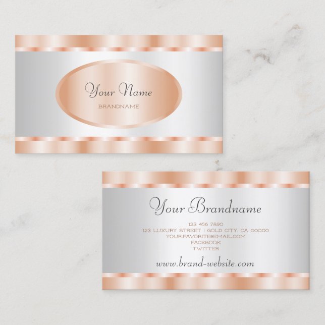 Modern Rose Gold and Silver Effect Professional Business Card (Front/Back)