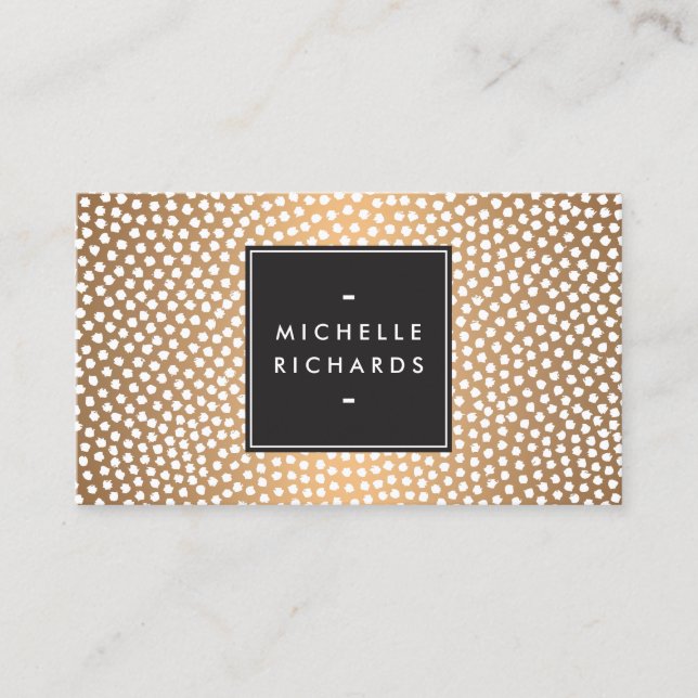 Modern Rose Gold and White Confetti Dots Business Card (Front)