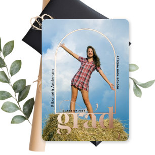 Modern Rose Gold Arch Photo Graduate Announcement