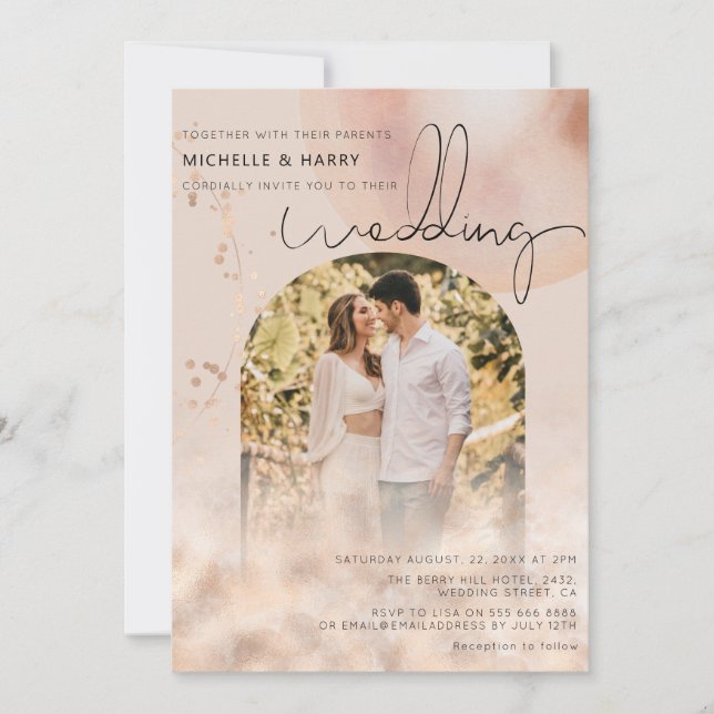 Modern Rose Gold | Arch Photo Wedding Invitation (Front)